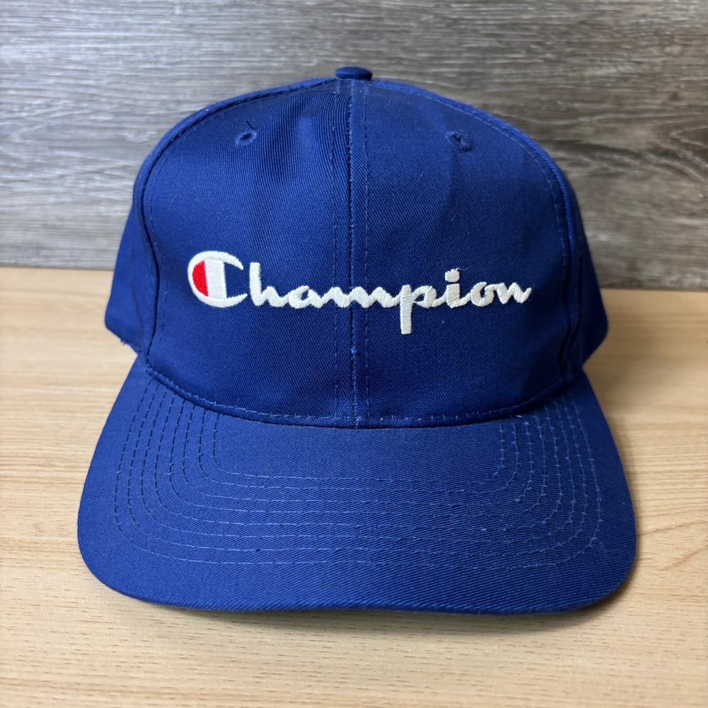 Vintage Champion Hat Cap Snapback Blue Spell Out‎ Adjustable